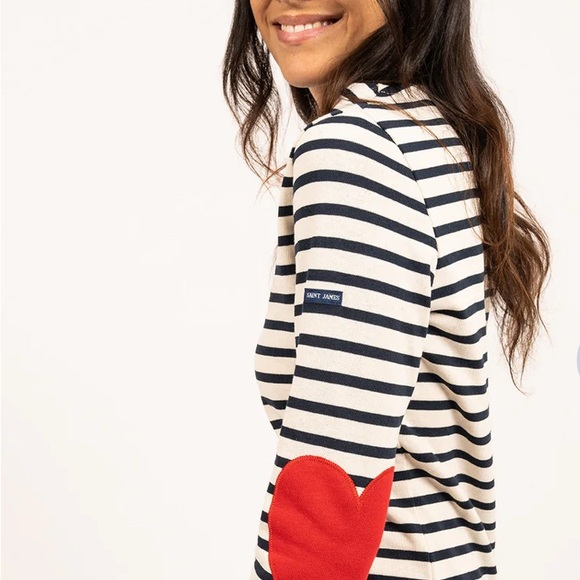 Saint James Atelier Vaujany Stripe Long Sleeve Top with Red Heart Patches - Picture 8 of 14